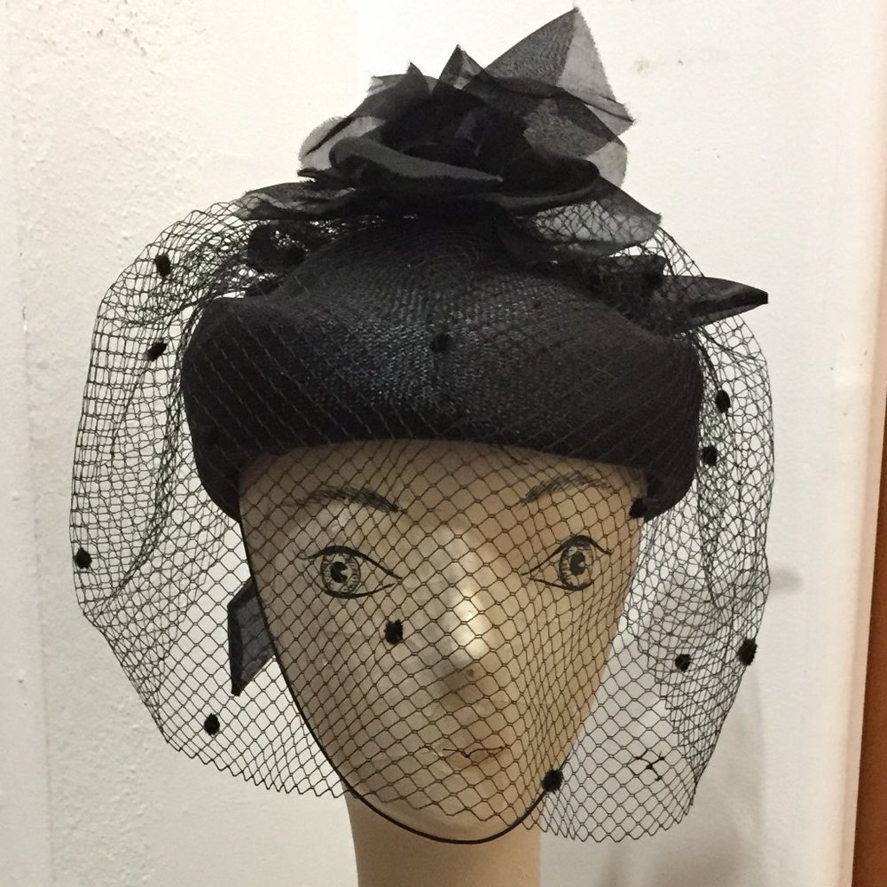 Vtg Peter Bettley Black Fascinator Hat Celebrate Wedding, Garden Party Black Tie